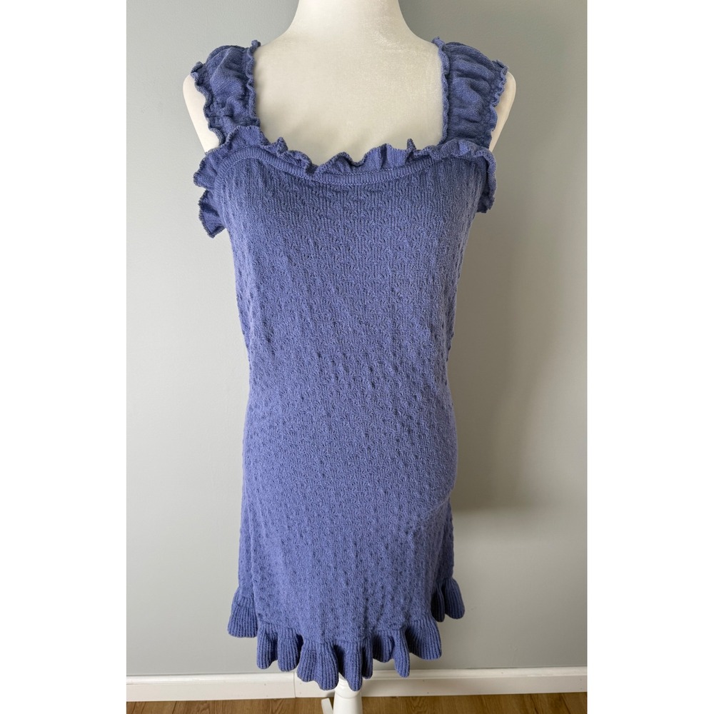 Free People Beach Devyn Sweater Mini Dress Texture Knit Ruffles Size‎ Large